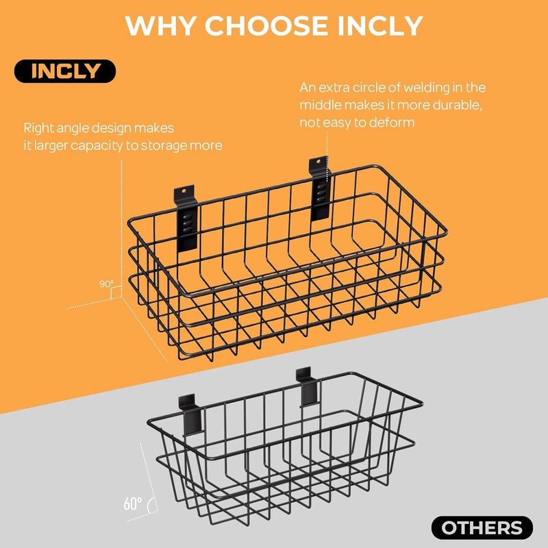 INCLY 27PCS Slatwall Accessories Kit, Includes 3 Pack Ventilated Metal Wire Slat Wall Baskets, Multisized Heavy Duty Slatwall Hooks and Storage Strap for Room Workshop Garage Organization - Image 3